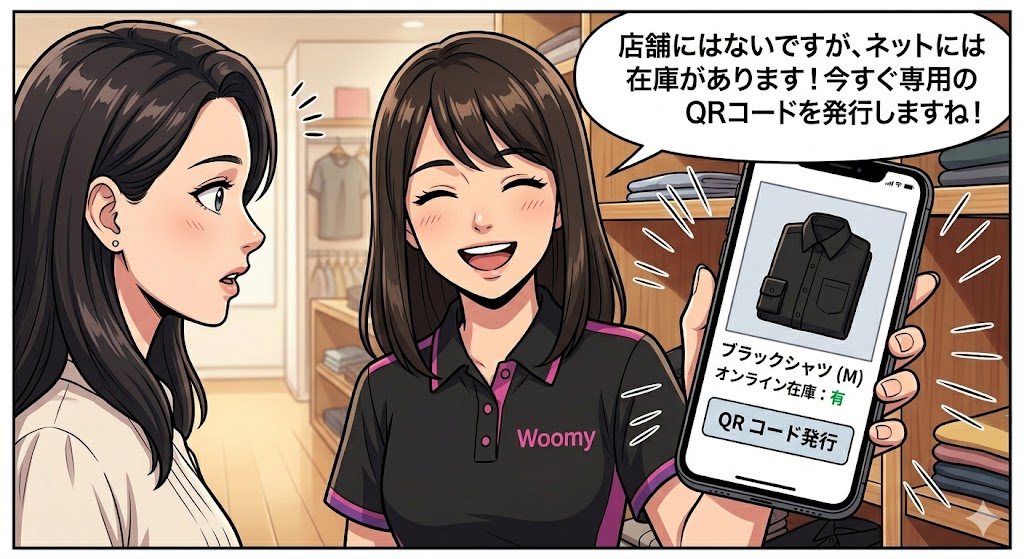 店舗スタッフがお客様にネットなら在庫があることを伝える