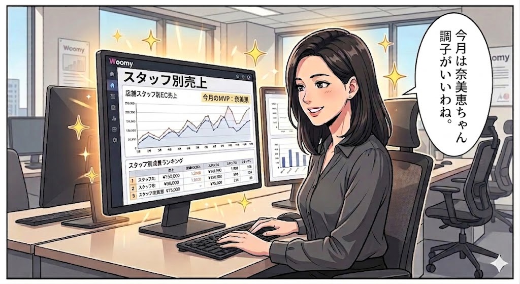 本部スタッフが、スタッフごとの売上を確認